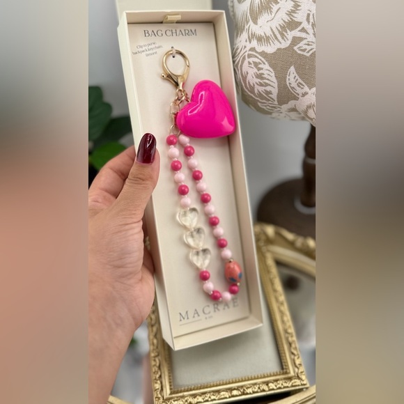 MacRae & Co. Pink Heart Bag Charm Keychain – Beaded Design - Picture 4 of 8